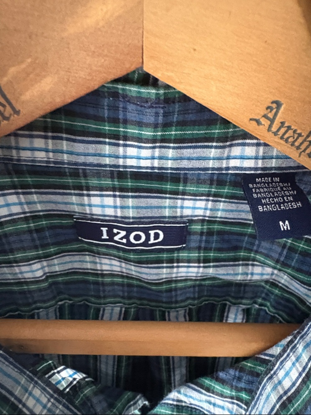 Izod Green and Blue Plaid Ruffle-Hem Button Shirt - Picture 2 of 8